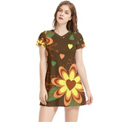 Floral Hearts Brown Green Retro Women s Sports Skirt by Hannah976