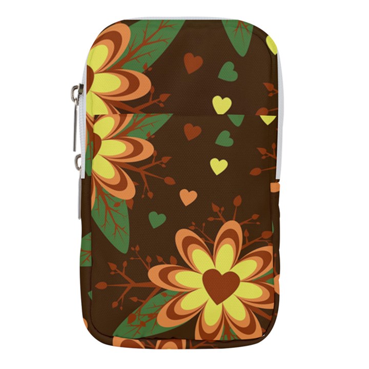 Floral Hearts Brown Green Retro Waist Pouch (Small)