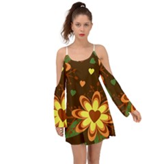 Floral Hearts Brown Green Retro Boho Dress by Hannah976