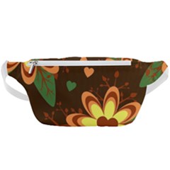 Floral Hearts Brown Green Retro Waist Bag  by Hannah976