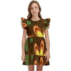 Floral Hearts Brown Green Retro Kids  Winged Sleeve Dress by Hannah976