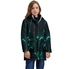 Green Pattern Background Abstract Kids  Hooded Longline Puffer Jacket by Hannah976