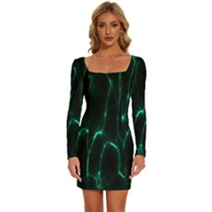 Green Pattern Background Abstract Long Sleeve Square Neck Bodycon Velvet Dress by Hannah976