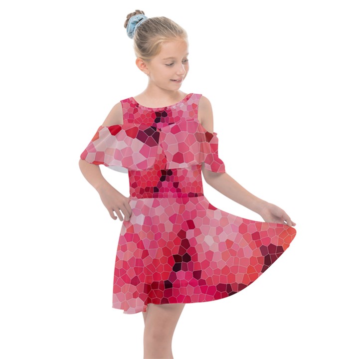 Mosaic Structure Pattern Background Kids  Shoulder Cutout Chiffon Dress