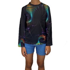 Fractal Transfer Metallic Black Kids  Long Sleeve Swimwear by Hannah976