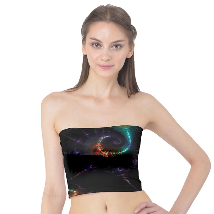 Fractal Transfer Metallic Black Tube Top