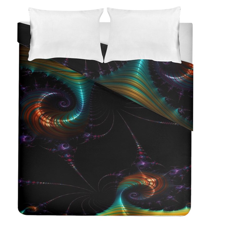 Fractal Transfer Metallic Black Duvet Cover Double Side (Queen Size)