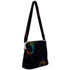 Fractal Transfer Metallic Black Zipper Messenger Bag by Hannah976