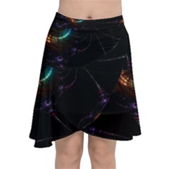 Fractal Transfer Metallic Black Chiffon Wrap Front Skirt by Hannah976