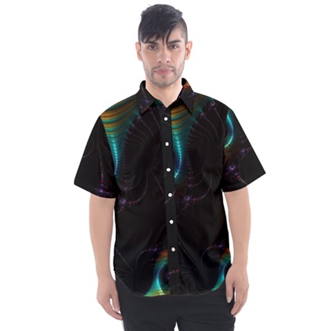 Fractal Transfer Metallic Black Men s Short Sleeve Shirt by Hannah976