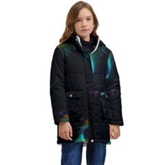 Fractal Transfer Metallic Black Kids  Hooded Longline Puffer Jacket by Hannah976