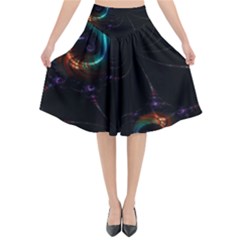 Fractal Transfer Metallic Black Flared Midi Skirt by Hannah976