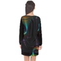 Fractal Transfer Metallic Black Long Sleeve Chiffon Shift Dress  View2