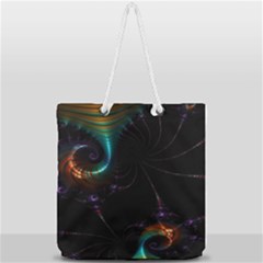 Fractal Transfer Metallic Black Full Print Rope Handle Tote (large) by Hannah976