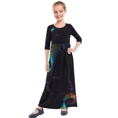 Fractal Transfer Metallic Black Kids  Quarter Sleeve Maxi Dress by Hannah976