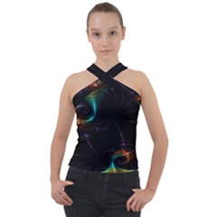 Fractal Transfer Metallic Black Cross Neck Velour Top by Hannah976