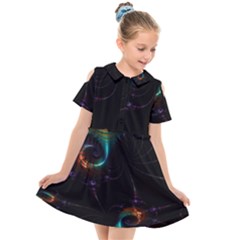 Fractal Transfer Metallic Black Kids  Short Sleeve Shirt Dress by Hannah976