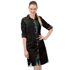 Fractal Transfer Metallic Black Long Sleeve Mini Shirt Dress by Hannah976