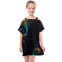 Fractal Transfer Metallic Black Kids  One Piece Chiffon Dress by Hannah976