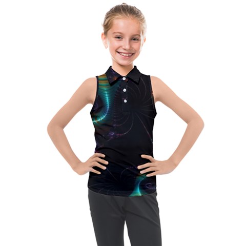 Fractal Transfer Metallic Black Kids  Sleeveless Polo T-shirt by Hannah976