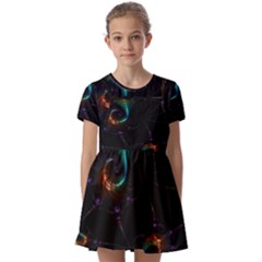 Fractal Transfer Metallic Black Kids  Short Sleeve Pinafore Style Dress by Hannah976