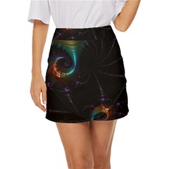 Fractal Transfer Metallic Black Mini Front Wrap Skirt by Hannah976