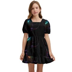 Fractal Transfer Metallic Black Kids  Short Sleeve Dolly Dress by Hannah976