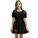 Fractal Transfer Metallic Black Kids  Short Sleeve Dolly Dress View1