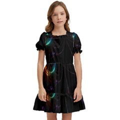 Fractal Transfer Metallic Black Kids  Puff Sleeved Dress by Hannah976