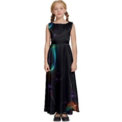 Fractal Transfer Metallic Black Kids  Satin Sleeveless Maxi Dress by Hannah976