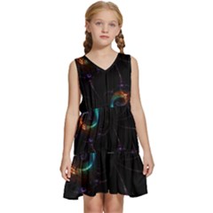 Fractal Transfer Metallic Black Kids  Sleeveless Tiered Mini Dress by Hannah976