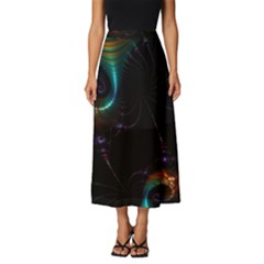 Fractal Transfer Metallic Black Classic Midi Chiffon Skirt by Hannah976