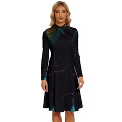 Fractal Transfer Metallic Black Long Sleeve Shirt Collar A-line Dress by Hannah976