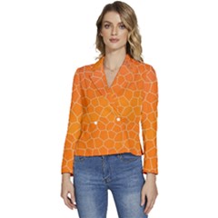 Orange Mosaic Structure Background Women s Long Sleeve Revers Collar Cropped Jacket by Hannah976