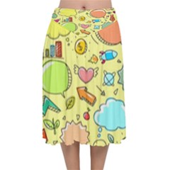 Cute Sketch Child Graphic Funny Velvet Flared Midi Skirt by Hannah976