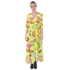 Cute Sketch Child Graphic Funny Button Up Maxi Dress by Hannah976