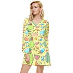 Cute Sketch Child Graphic Funny Tiered Long Sleeve Mini Dress by Hannah976