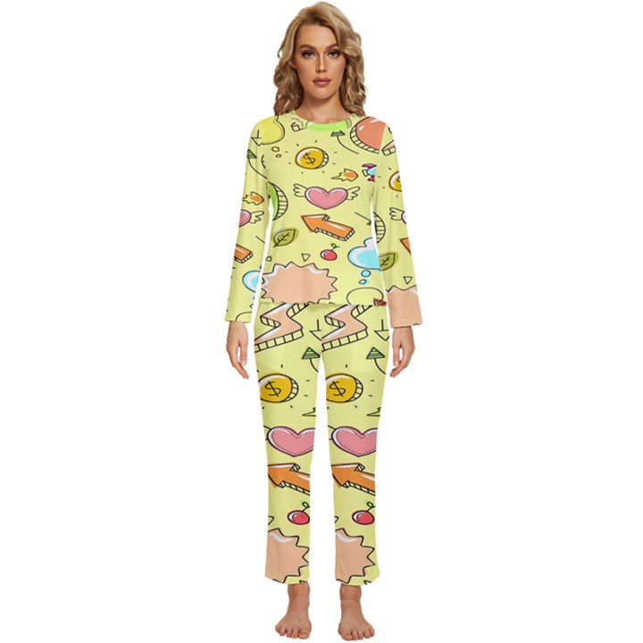 Cute Sketch Child Graphic Funny Womens  Long Sleeve Lightweight Pajamas Set