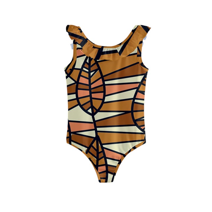 Autumn Leaf Mosaic Seamless Kids  Frill Swimsuit