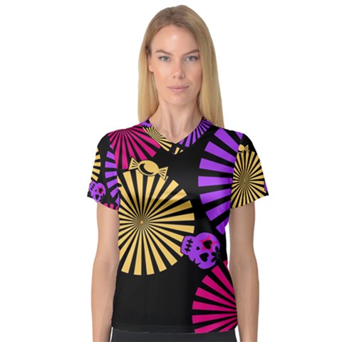 Seamless Halloween Day Of The Dead V-neck Sport Mesh T-shirt by Hannah976