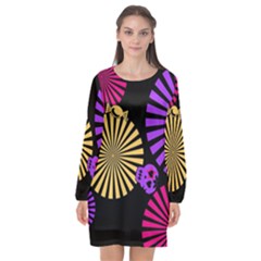 Seamless Halloween Day Of The Dead Long Sleeve Chiffon Shift Dress  by Hannah976