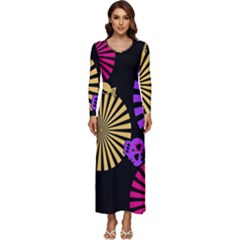 Seamless Halloween Day Of The Dead Long Sleeve Longline Maxi Dress by Hannah976