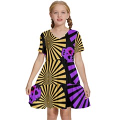 Seamless Halloween Day Of The Dead Kids  Short Sleeve Tiered Mini Dress by Hannah976