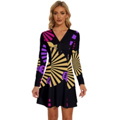 Seamless Halloween Day Of The Dead Long Sleeve Deep V Mini Dress  by Hannah976