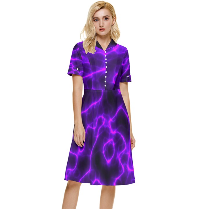 Purple Pattern Background Structure Button Top Knee Length Dress