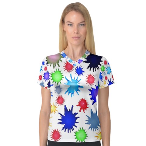 Inks Drops Black Colorful Paint V-neck Sport Mesh T-shirt by Hannah976