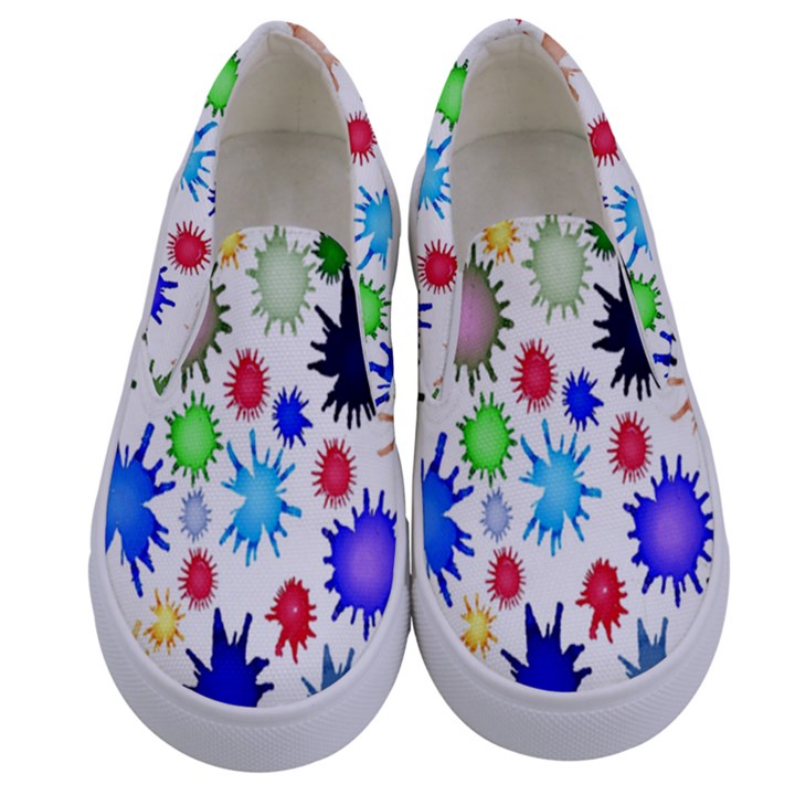 Inks Drops Black Colorful Paint Kids  Canvas Slip Ons