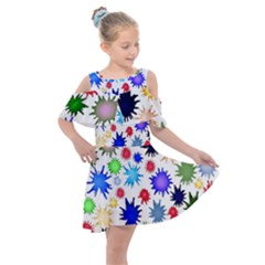 Inks Drops Black Colorful Paint Kids  Shoulder Cutout Chiffon Dress by Hannah976