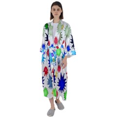 Inks Drops Black Colorful Paint Maxi Satin Kimono by Hannah976