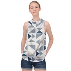 Geometric Triangle Modern Mosaic High Neck Satin Top by Hannah976